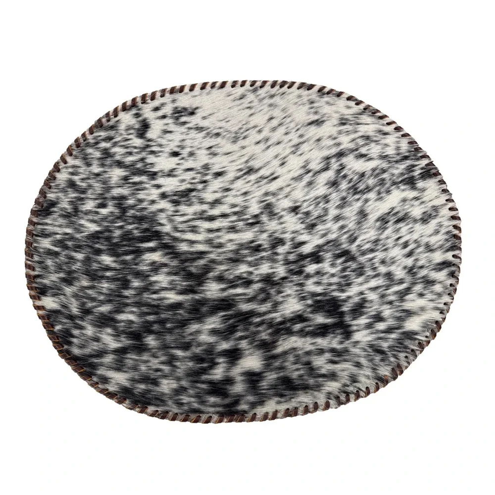 Placemats‎ Set of 4 Genuine Cowhide Oval Hair on Hide Leather Whipstitch Border